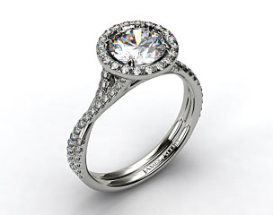 14k White Gold Pave Halo and Twisted Shank Solitaire